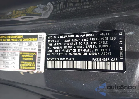 2012 Volkswagen Eos Komfort from USA, damaged, VIN WVWBW7AH0CV004772